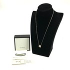 GUCCI Square Plate Chain Necklace Sterling Silver 925 Pendant W/Box, Storage bag