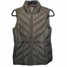 Eddie Bauer Down Jacket Puffer Vest Women XS Brown Zip Up Jacket Goose Down Vest
