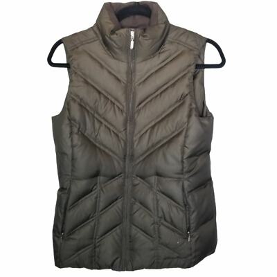 Eddie Bauer Down Jacket Puffer Vest Women XS Brown Zip Up Jacket Goose Down Vest