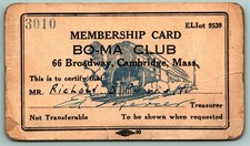 1930s Membership Card BO-MA Club Cambridge Massachusetts MA 66 Broadway G1