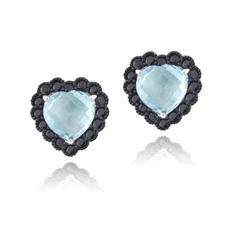 925 Silver 4.5ct Blue Topaz & Black Spinel Heart Stud Earrings