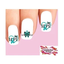 Waterslide Nail Decals Set of 20 Teal Ovarian Cervical Cancer Ribbon Butterflies
