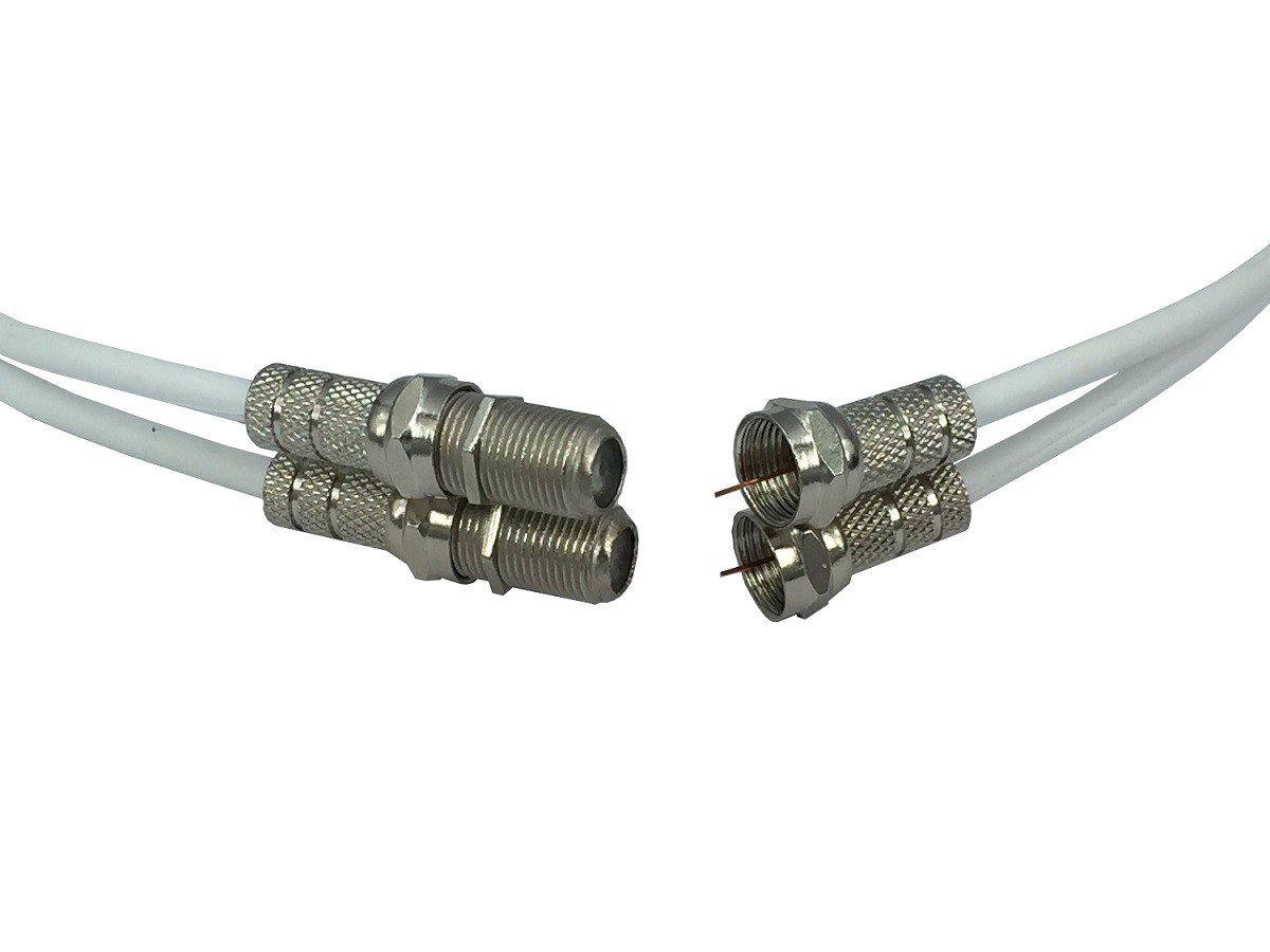 5m White Twin Shotgun Coax Cable F Plugs & Couplers to Extend Sky + Satellite