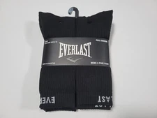 Everlast Mens Full Cushion Sports Training Crew Socks -6 Pair  Black size 6-12