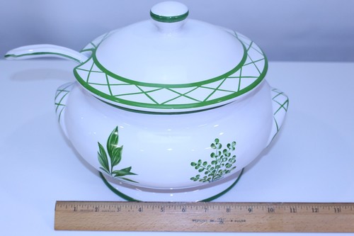De Colección Pintado a Mano Oro Creaciones Cuenco Raro Hecho Portugal Cucharón Verde Tapa Olla Sopa - Imagen 9 de 23