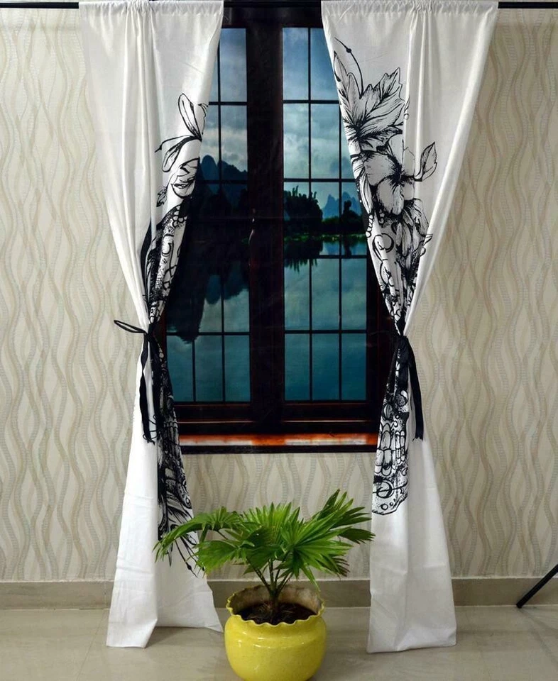 Indian Mandala Flower Skull Boho Hippie Wall Drapes Bohemian Door Window Curtain Foto 3 de 4