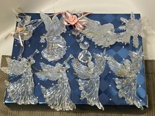 LOT OF 8 VINTAGE ACRYLIC ANGEL & DIAMOND CHAIN CHRISTMAS ORNAMENTS 6" TO 8"