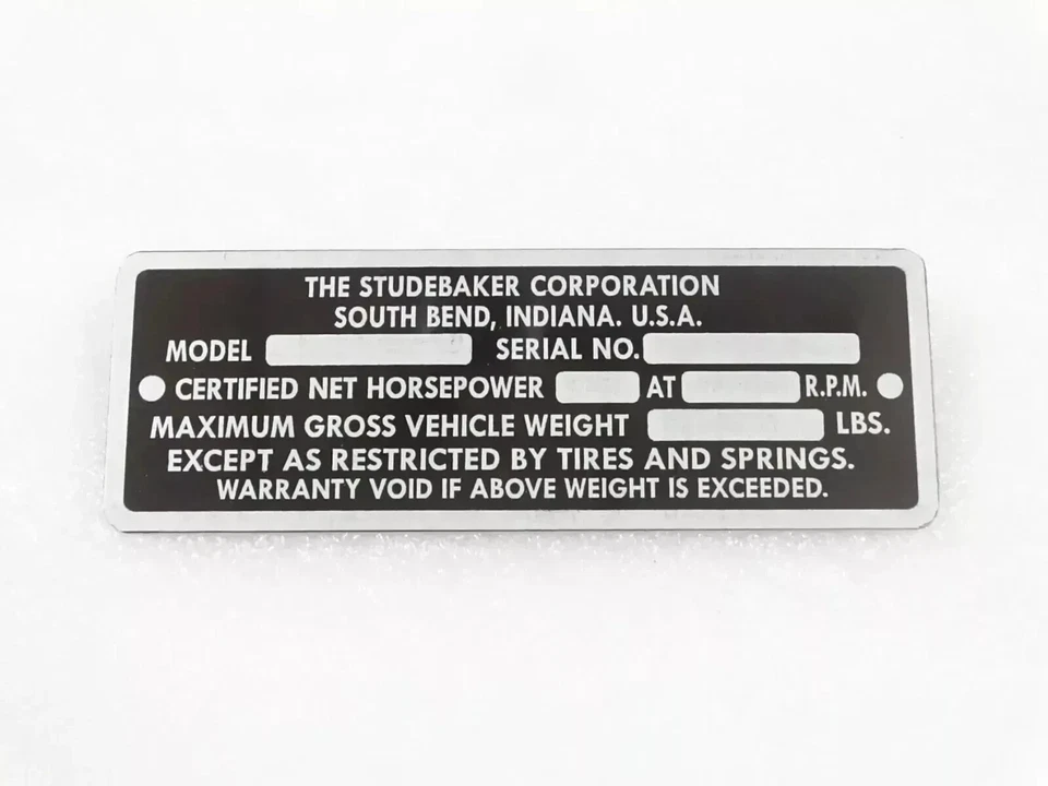 PLACA DE DATOS SE ADAPTA AL MODELO STUDEBAKER VINTAGE 1946-49 #V214-7 Foto 2 de 4