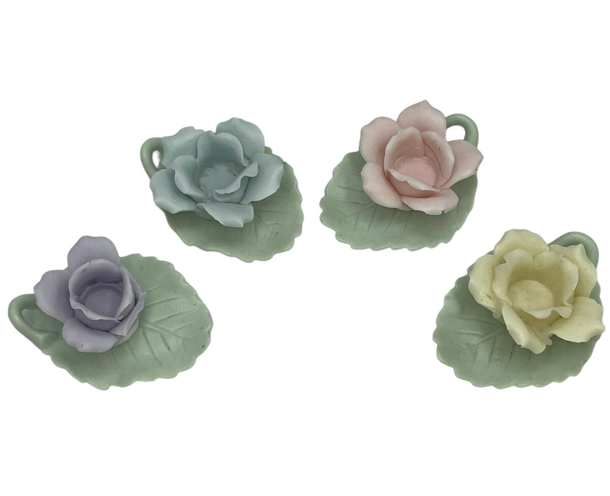 Vintage Ardalt Japan 4 Porcelain Candle Holders Pastel Soft Colors