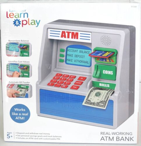 REAL WORKING CHILD'S ELECTRONIC ATM SAVINGS CASH COIN TOY PIGGY BANK W/ PIN CARD - Picture 1 of 4