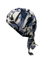 Light Blue White Black Camouflage Camo Doo Rag Durag Headwrap Biker Bandanna Cap
