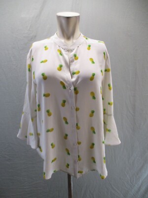 LUSH Size M Womens Multicolor 3/4 Ruffle Sleeve Lightweight Button Up Blouse 510