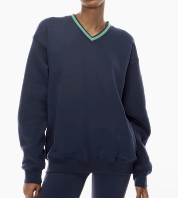 Aritzia TNA Cozy Fleece Boyfriend vneck sweatshirt blue Xs | eBay