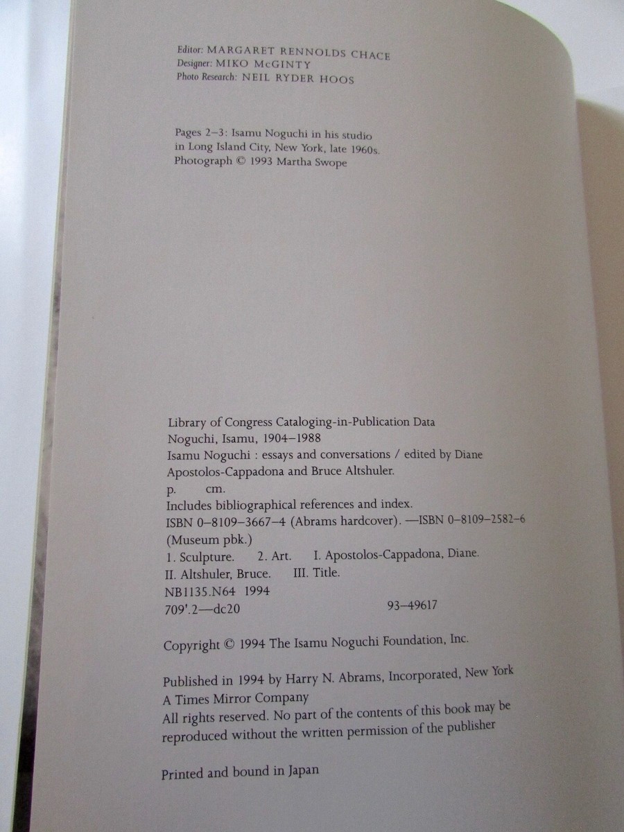 Isamu Noguchi Essays & Conversations Hardback 1994 | eBay