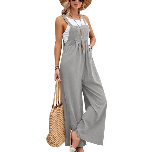 Lässige Damen-Latzhose Overall lockerer Strampler weites Bein Overall Playsuit einfarbig USA - Bild 15 von 30