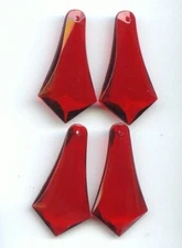 6 VINTAGE RUBY ACRYLIC FACETED 42x22mm. DECO DROP PENDANTS 6517
