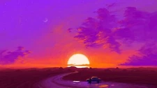 Landscape  painting car sunset Custom Gaming Mat Desk