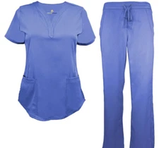 Women Ultrasoft Stretch Drop Neck 4 Pocket Scrub Set Medical Nursing Scrub Set