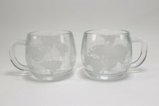 Vintage Set of 2 Nestle Nescafe Glass Frosted Globe World Coffee Tea Mugs