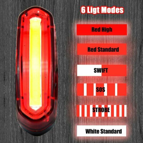 Luz trasera recargable USB recargable para bicicleta 6 modos LED - Imagen 6 de 12