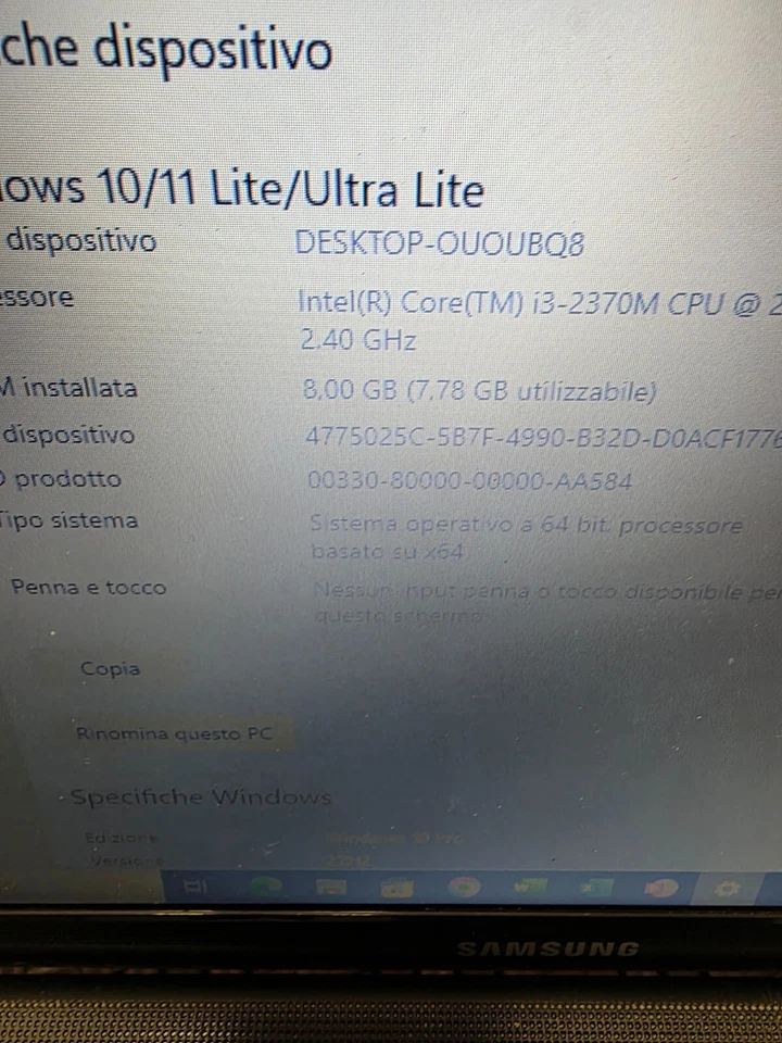 🖥️ PC Portatile Samsung 16GB ram SSD 256 gb Windows 10 office - Immagine 3 di 4