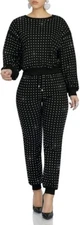 2 Piece Night Clubwear Outfits for Women Long Sleeve Top and Metallic Shiny Pant