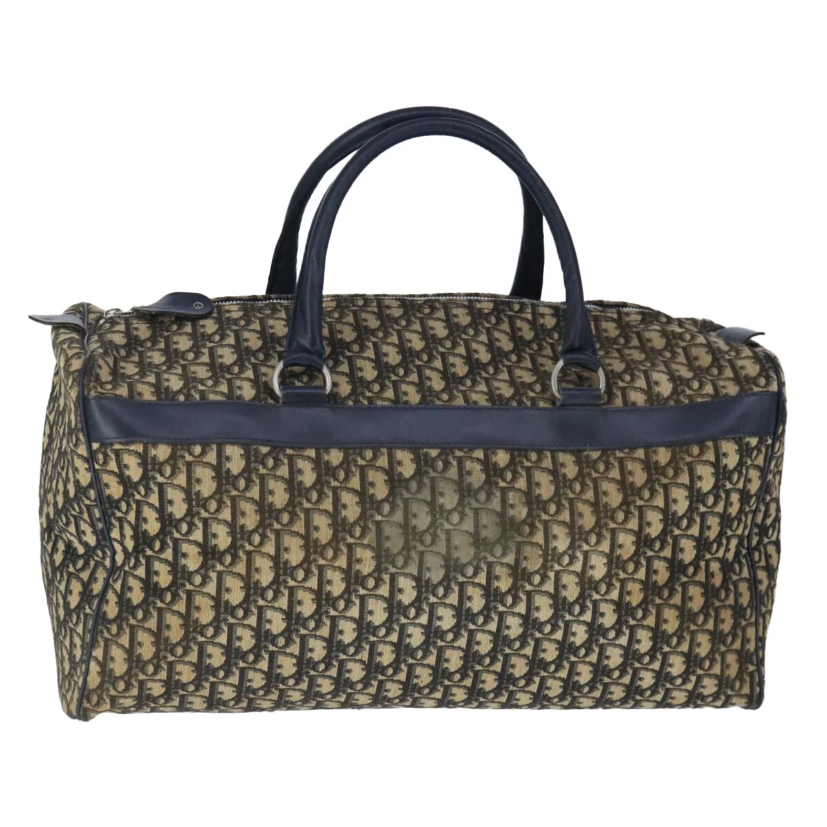 Sac Christian Dior Trotter toile Boston bleu marine argent authentique ki5210