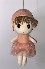 Anime Girl Doll Plush Keychain Pastel Pink Dress  Hat with Brown Hair - Kawaii