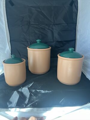 Vintage Universal Trumps Corp. Ceramic Three Piece Canister Set Made In Taiwan