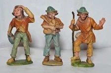 Vintage Nativity Shepard Peasent Man Bagpipe Musician 3 Figures 4.25" Plastic 