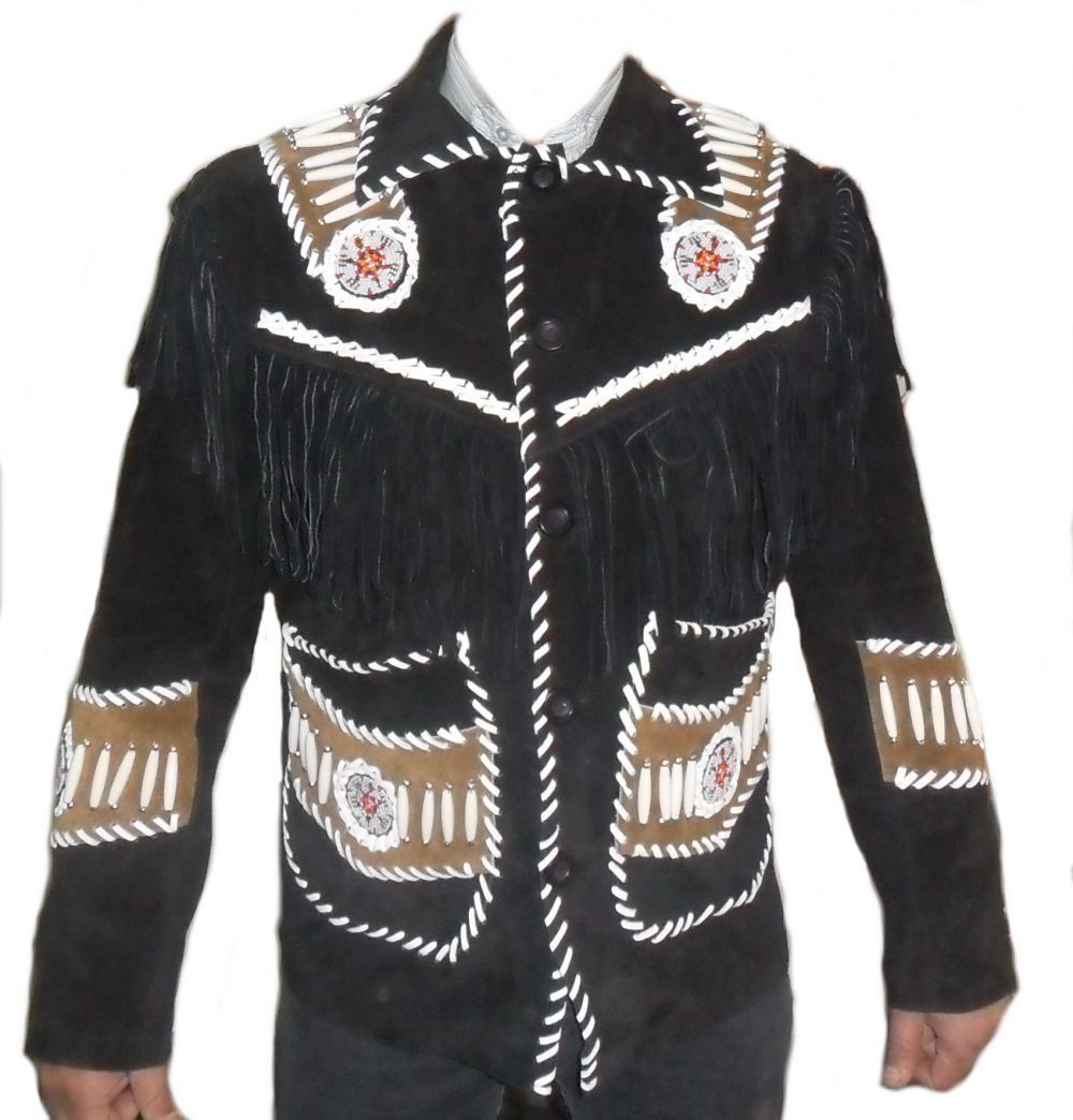 Mens Western Jackets Fringe Beads Bone 