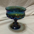 Vintage Indiana Blue Iridescent Carnival Glass Kings Crown Candy Dish