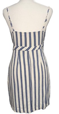 BCBG Mini Dress XS Blue Ivory Striped Wrap Sleeveless Spring Nautical