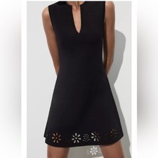 Zara Black Mini Dress with Floral Hem Size Medium