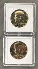 2 Kennedy Half Dollars, 1 certified clad Kennedy, 2 silver Kennedys