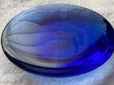 Fire and Light Textured Recycled Glass Cobalt Blue Disc Paperweight