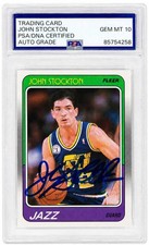 John Stockton Signed Utah Jazz 1988 Fleer Rookie Card #115 (PSA - Auto Grade 10). rookie card picture