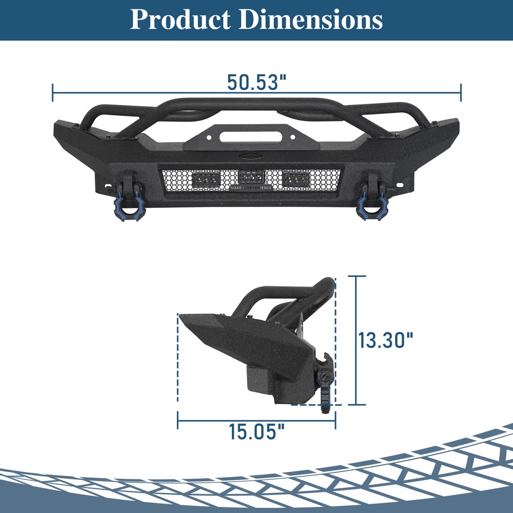 Hooke Road Front Bumper For 2018-2025 Jeep Wrangler JL JT w/LED Lights & D-Rings