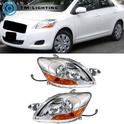 Left+Right For Toyota Yaris 2007-2011 Headlights Assembly Halogen Chrome Housing