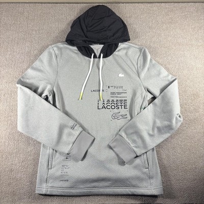 Lacoste Sport Hoodie Mens Small Gray Fleece Pullover Graphic Logo SH0843