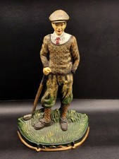 Vintage 1997 Cast Iron 14" Golfer Statue Doorstop Bookend Hand Painted