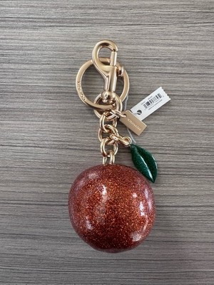 NWT Coach Glitter Orange Bag Charm Key Fob Imitation Gold / Spice