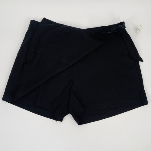 Falda corta envolvente XL de lino azul marino antigua para mujer atar cintura elástica negra - Imagen 4 de 7
