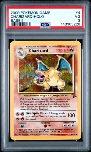 2000 POKEMON BASE SET 2 #4 CHARIZARD-HOLO PSA 3