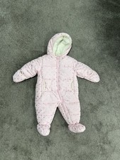 OshKosh B'gosh Puffer Snowsuit Pink Heart Pattern Hooded Lined 6/9M