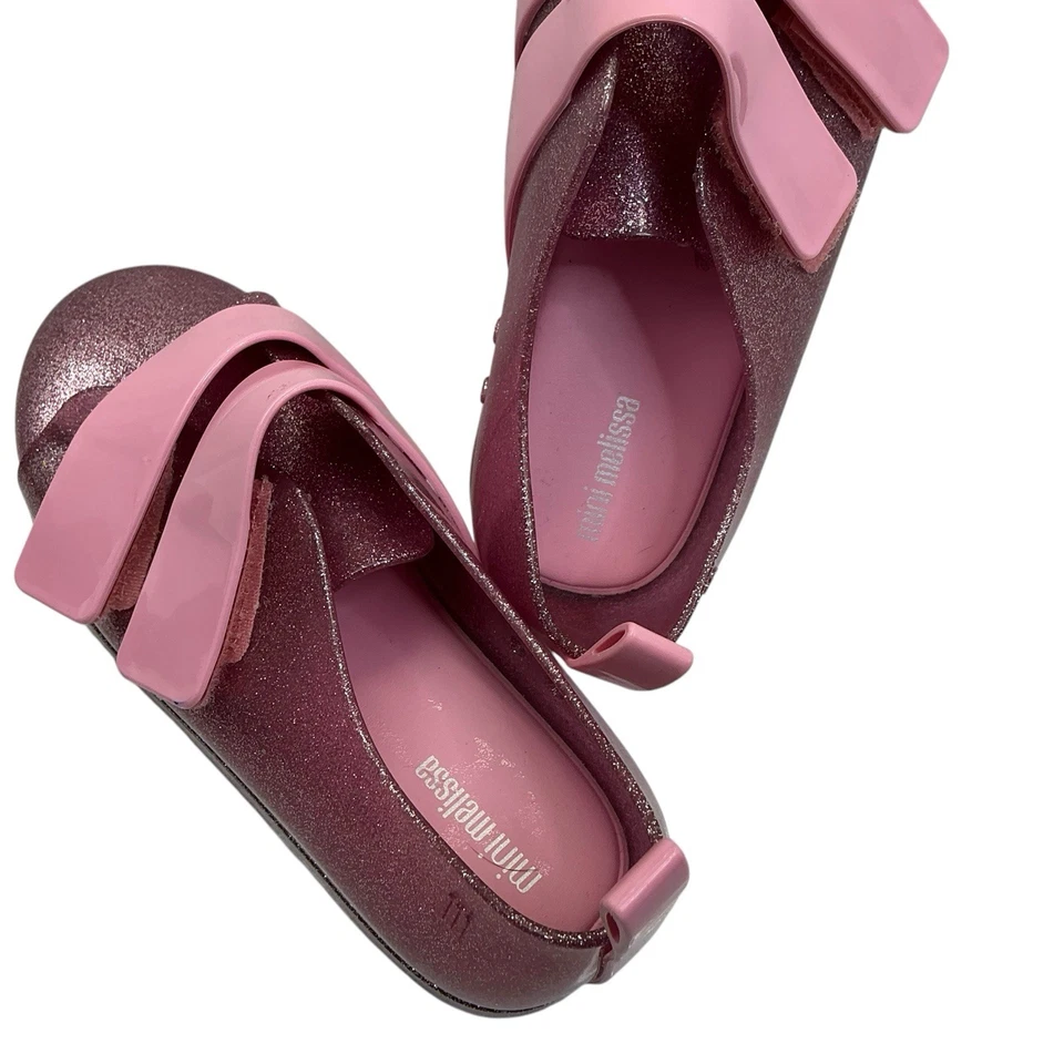 Mini Melissa Beach Girls Pink Slip On Glitter Shoe Jelly Size 11- 28/29 - Image 2 of 4