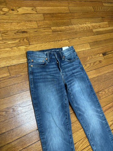Jeans uomo American Eagle originali dritti taglia 28x30 blu denim elasticizzato nuovo senza etichette - Foto 2 di 8