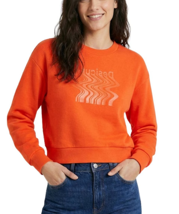 Desigual Women's Orange Logo 100% Cotton Sweatshirt Size XS 22WWSKX4