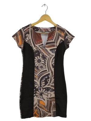 SMASH Kurzarmkleid Damen Kleid Gr. DE 38 braun-creme-schwarz Elegant