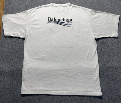 BALENCIAGA バレンシアガ Political Campaign キャンペーンロゴ 半袖 Tシャツ アイボリー 612964 Balenciaga Men's Political Campaign Stencil T-Shirt in Ecru/Black